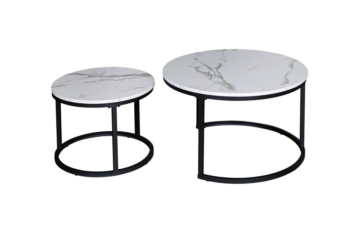 COUCHTISCHSET 50-70/50-70/38-42 cm rund Grau, Multicolor, Schwarz, Weiß ausziehbar, einfacher Aufbau, individuell kombinierbar  - Multicolor/Schwarz, Design, Holzwerkstoff/Metall (50-70/50-70/38-42cm) - MID.YOU