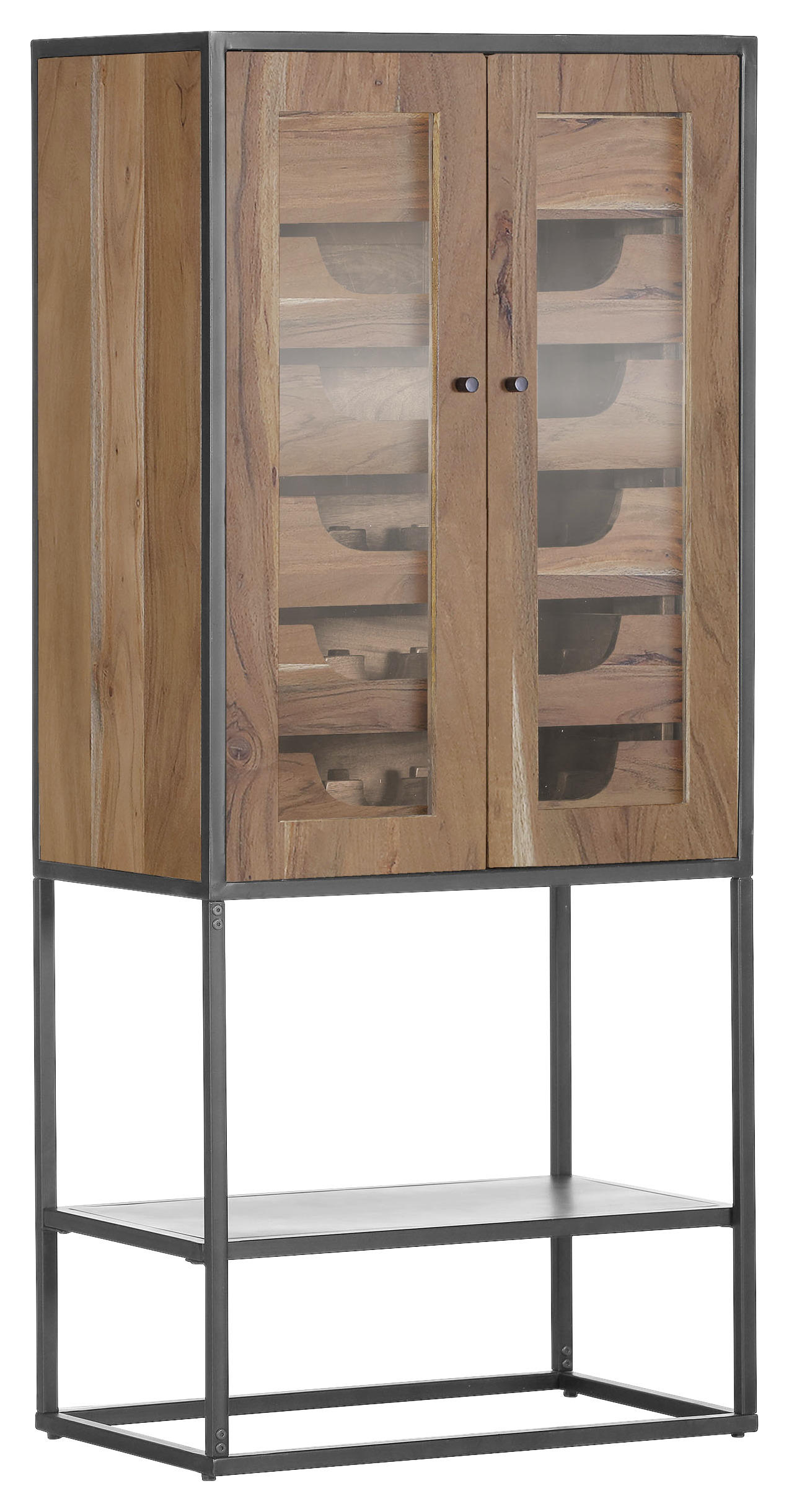 BARSCHRANK Akazie massiv Naturfarben - Anthrazit/Naturfarben, Natur, Holz/Metall (67/150/42cm) - Lomoco