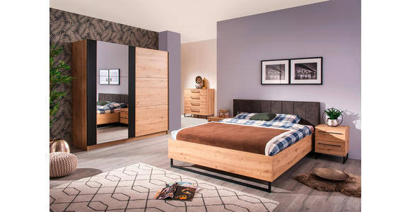 SCHWEBETÜRENSCHRANK 2-türig Schwarz, Eichefarben  - Eichefarben/Schwarz, Basics, Glas/Holzwerkstoff (217/210/62,5cm) - Xora