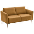 2-SITZER-SOFA  in Echtleder Currygelb   - Currygelb/Eichefarben, Natur, Leder/Holz (182/86/87cm) - Valnatura