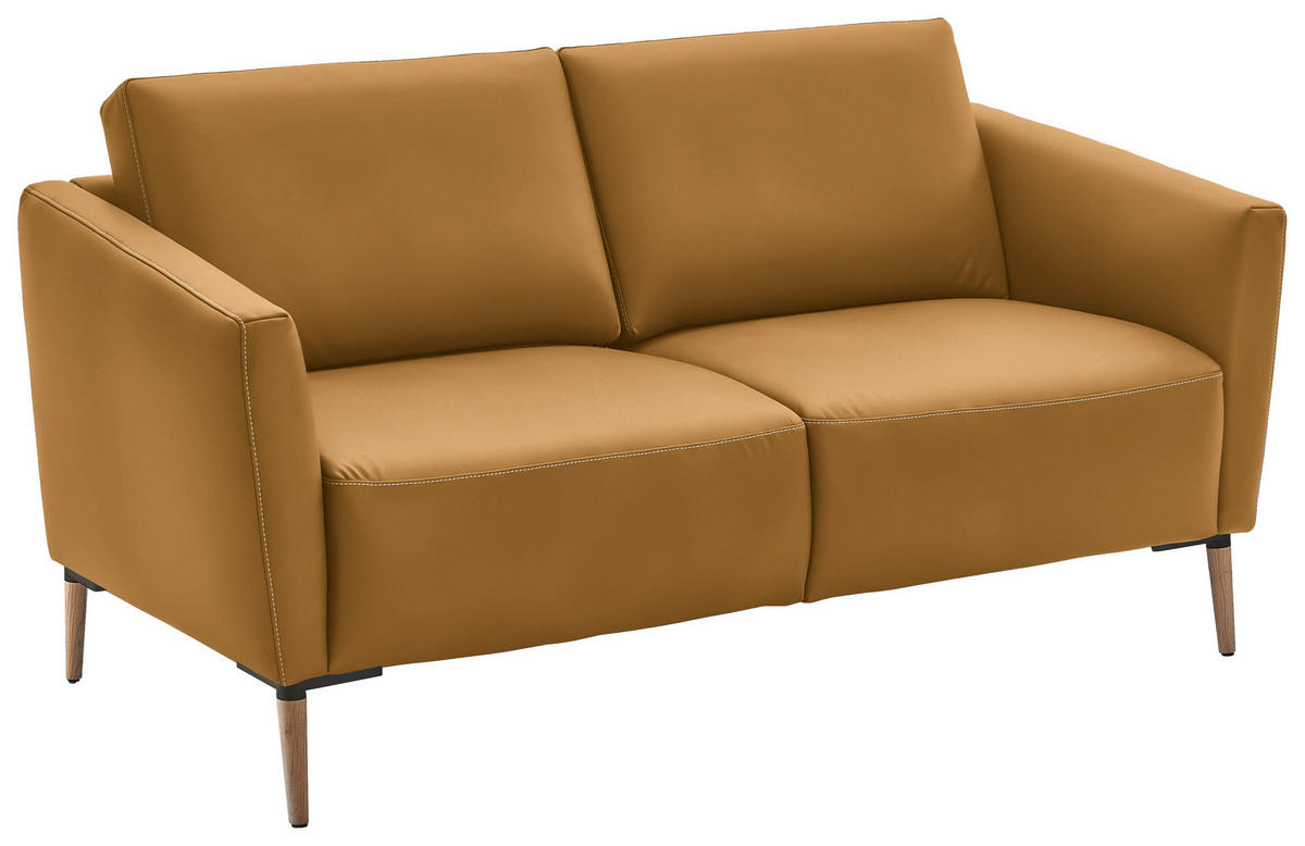 2-SITZER-SOFA  in Echtleder Currygelb   - Currygelb/Eichefarben, Natur, Leder/Holz (182/86/87cm) - Valnatura