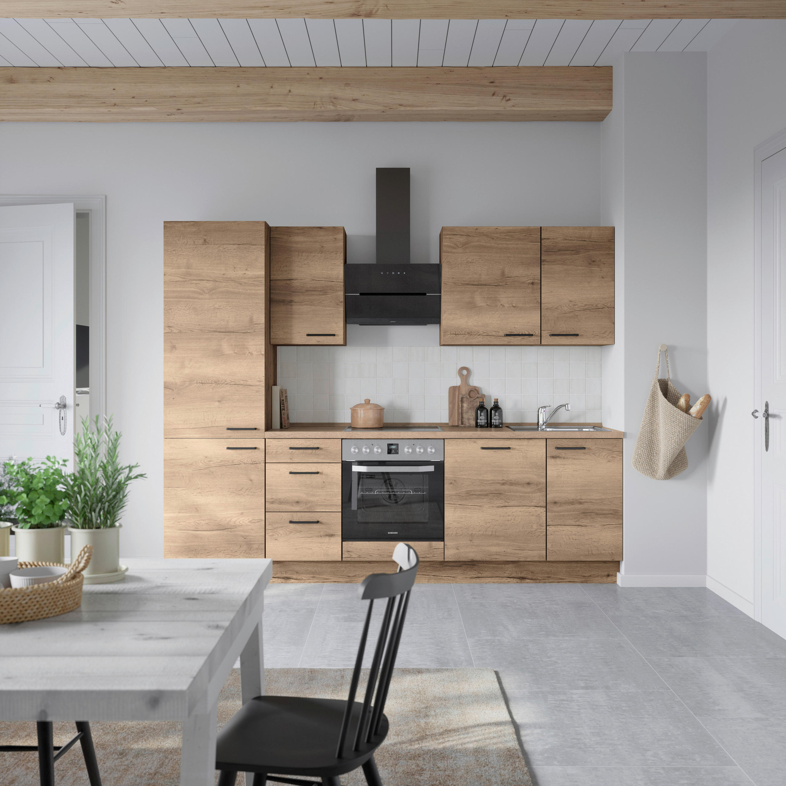 KÜCHENBLOCK 270 cm   in Eiche dunkel  - Eiche dunkel/Schwarz, MODERN, Holzwerkstoff/Metall (270cm) - Nobilia