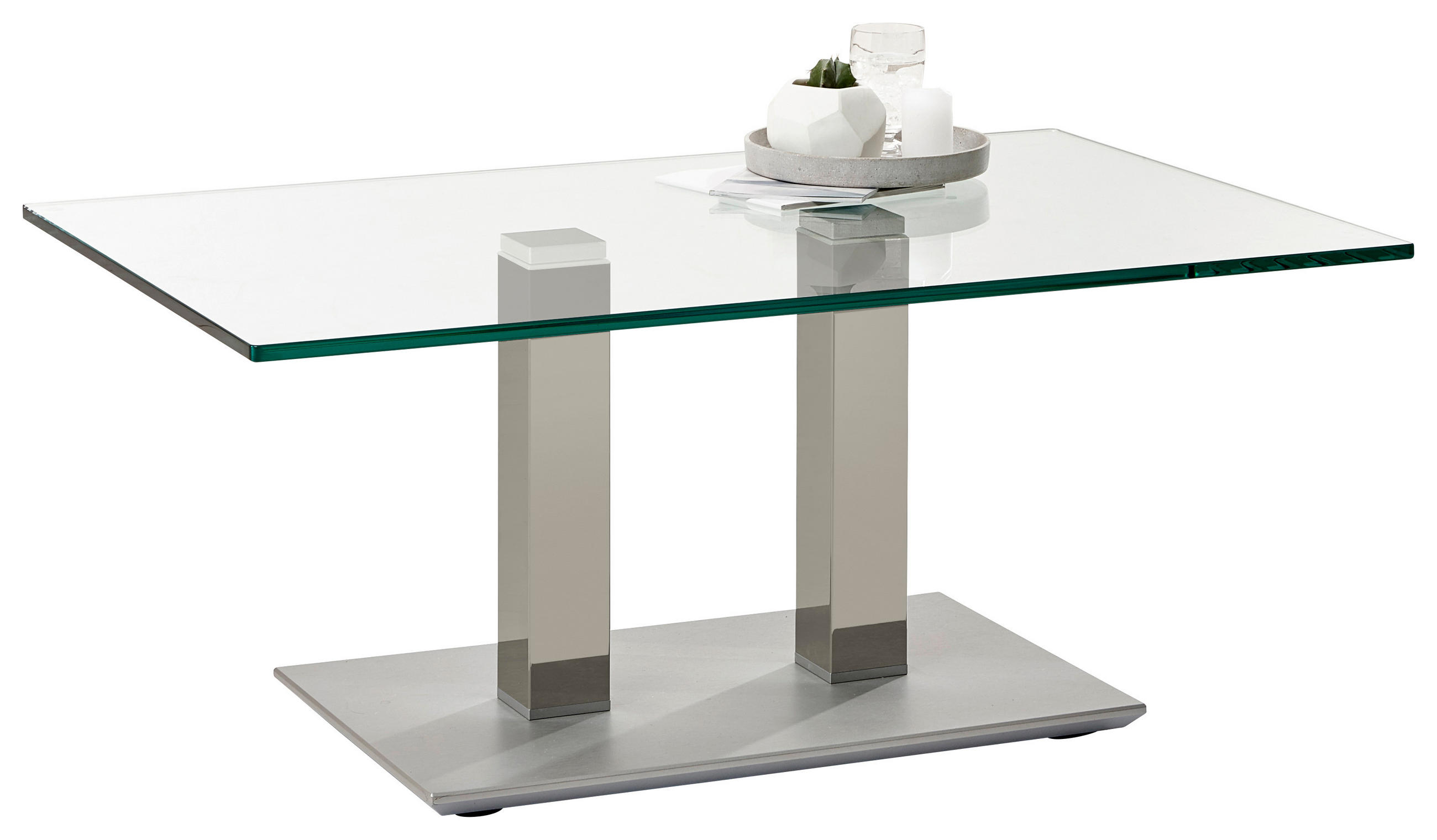 COUCHTISCH Klarglas 110/70/46-65 cm rechteckig Grau, Edelstahlfarben  - Edelstahlfarben/Grau, Design, Glas/Kunststoff (110/70/46-65cm)