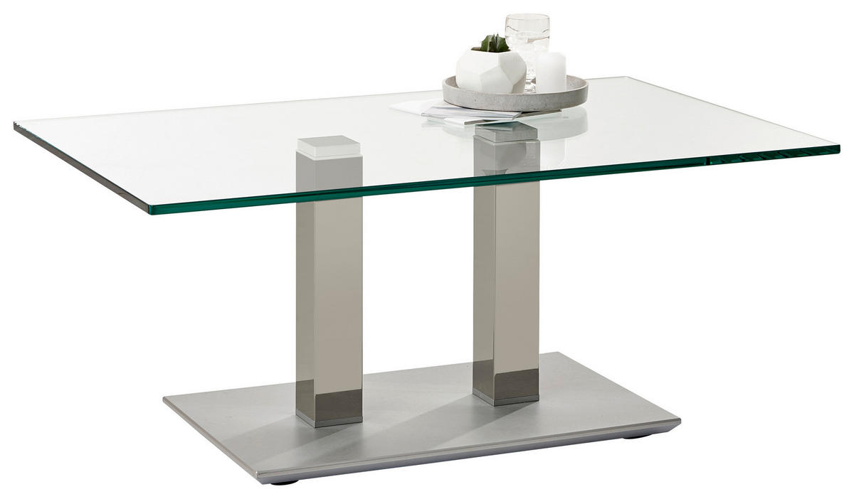 COUCHTISCH in Metall, Glas 110/70/46-65 cm  - Edelstahlfarben/Grau, Design, Glas/Kunststoff (110/70/46-65cm)