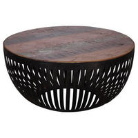 COUCHTISCH Recyclingholz massiv 70/70/33 cm rund Braun  - Schwarz/Braun, Design, Holz/Metall (70/70/33cm) - MID.YOU