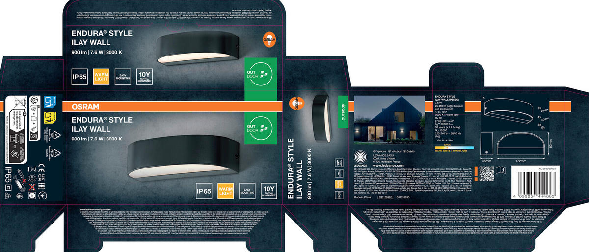 LED-AUßENLEUCHTE 17,2/4,6/8,2 cm   - Dunkelgrau, Basics, Kunststoff (17,2/4,6/8,2cm) - Osram