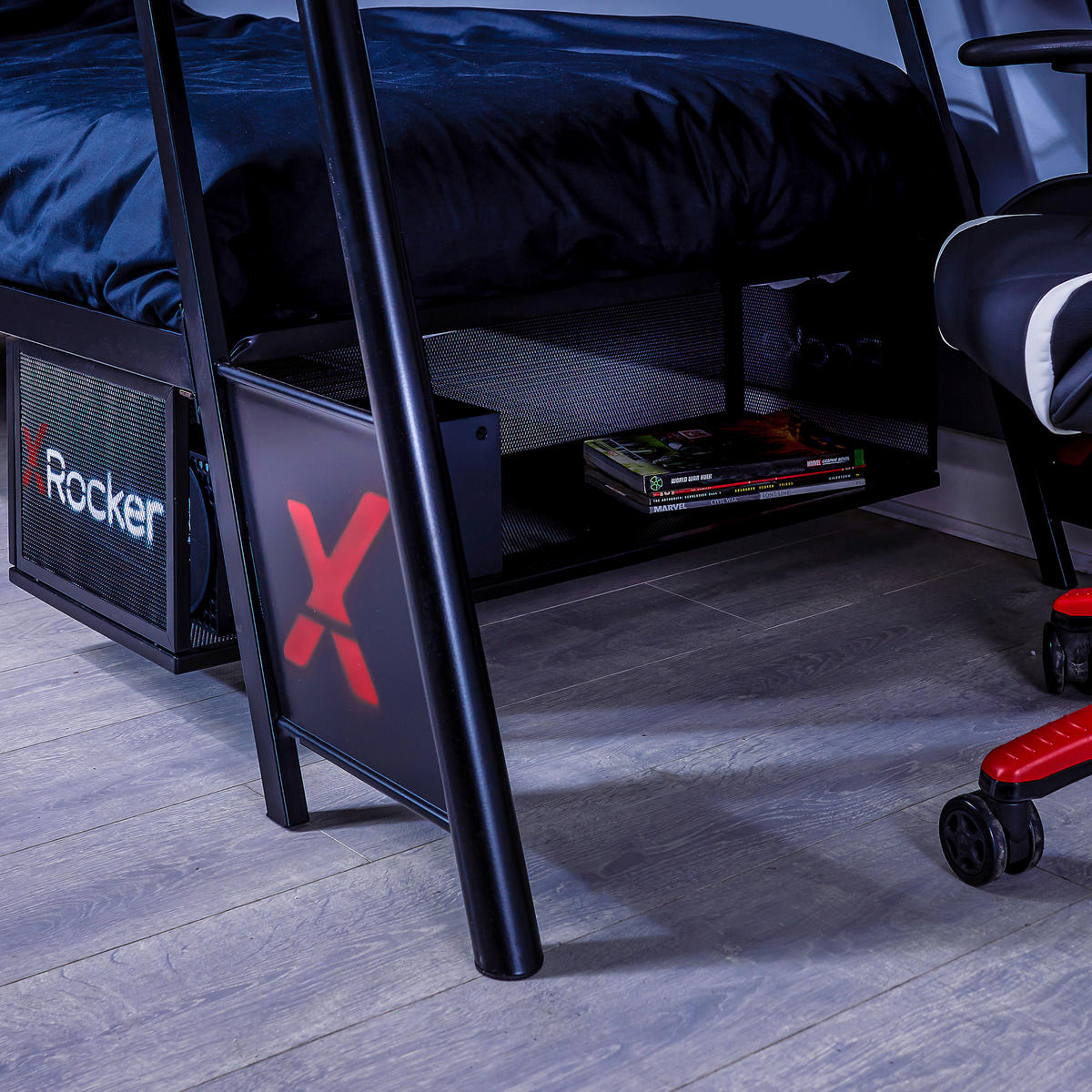 ETAGENBETT - Schwarz, MODERN, Holzwerkstoff/Metall (90/190cm) - X Rocker