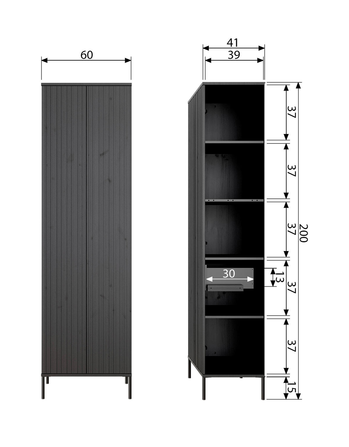 MEHRZWECKSCHRANK 60/210/42 cm  in Eichefarben  - Eichefarben/Schwarz, Design, Holz/Holzwerkstoff (60/210/42cm) - Ambia Home