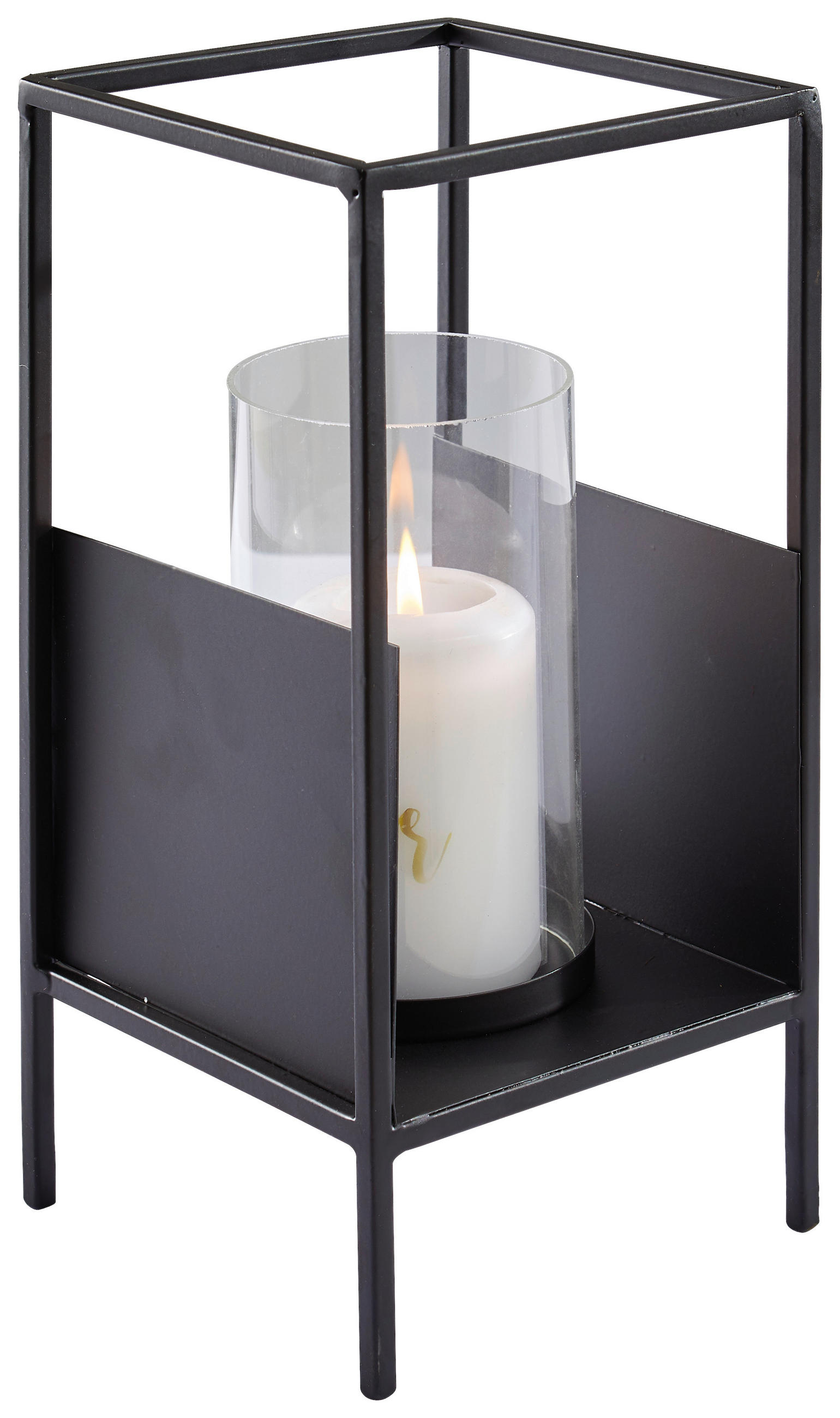 WINDLICHT Klar, Schwarz - Klar/Schwarz, Trend, Glas/Metall (13/25,5/13cm) - Ambia Home