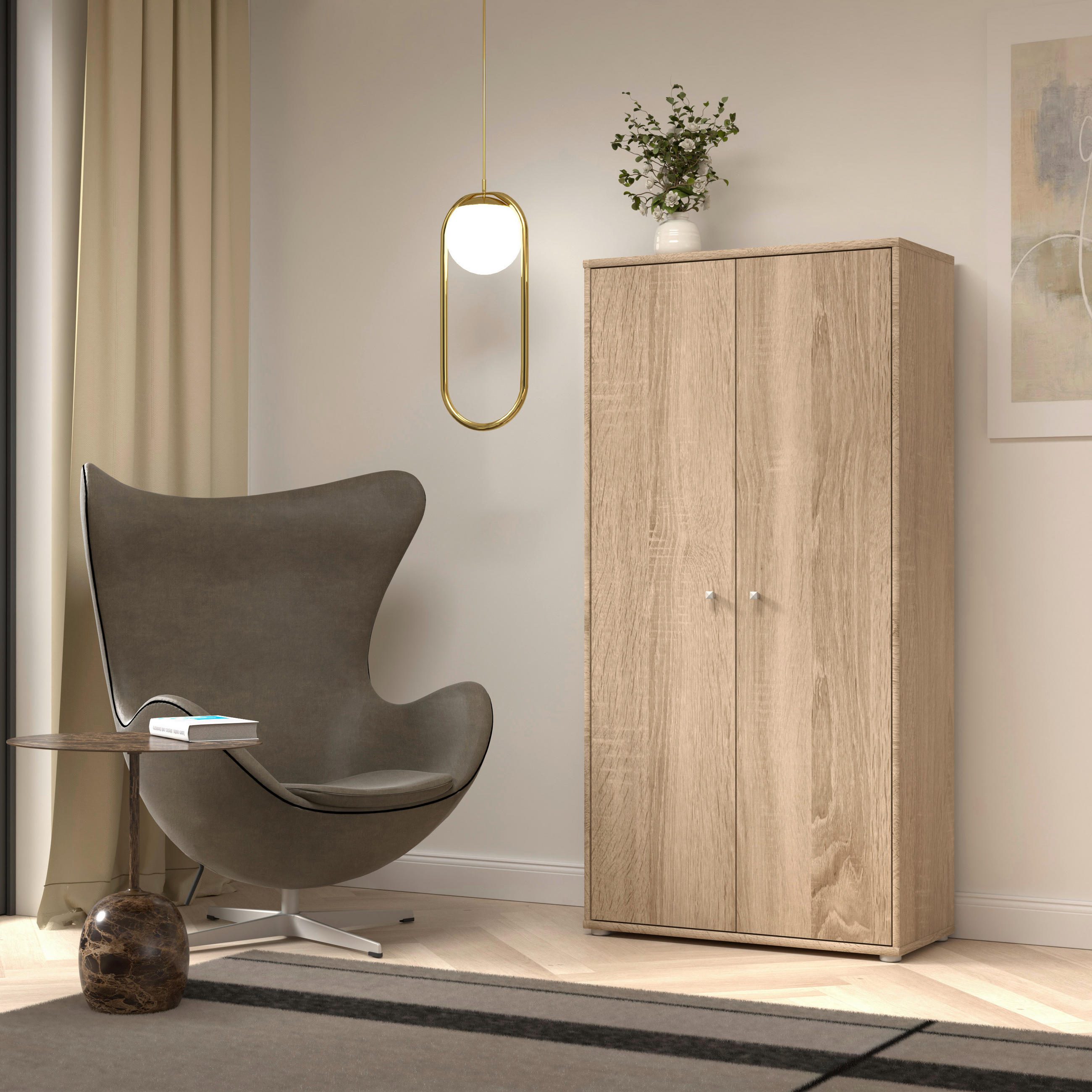 DREHTÜRENSCHRANK 73,7/149,5/34,8 cm 2-türig Eichefarben  - Eichefarben/Alufarben, Design, Holzwerkstoff/Kunststoff (73,7/149,5/34,8cm)