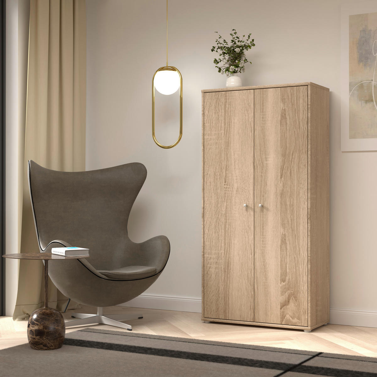 DREHTÜRENSCHRANK in Eichefarben  - Eichefarben/Alufarben, Design, Holzwerkstoff/Kunststoff (73,7/149,5/34,8cm)