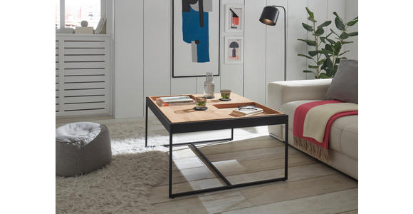 COUCHTISCH in Holz, Metall, Holzwerkstoff 83/83/45 cm  - Eichefarben/Schwarz, Design, Holz/Holzwerkstoff (83/83/45cm) - Novel