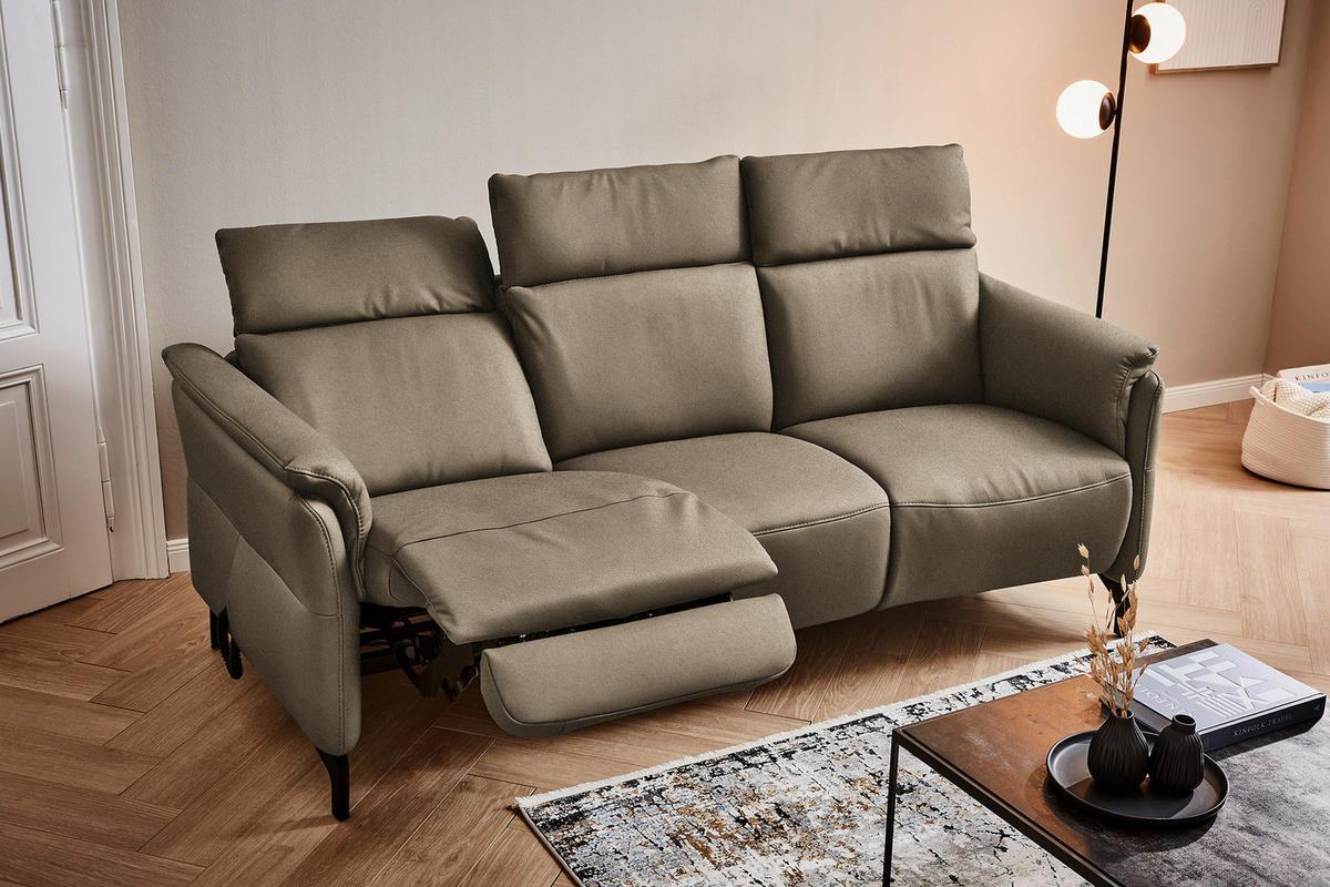 TRAPEZSOFA in Echtleder Dunkelbraun  - Dunkelbraun/Schwarz, Konventionell, Leder/Metall (221/103/95cm) - Dieter Knoll