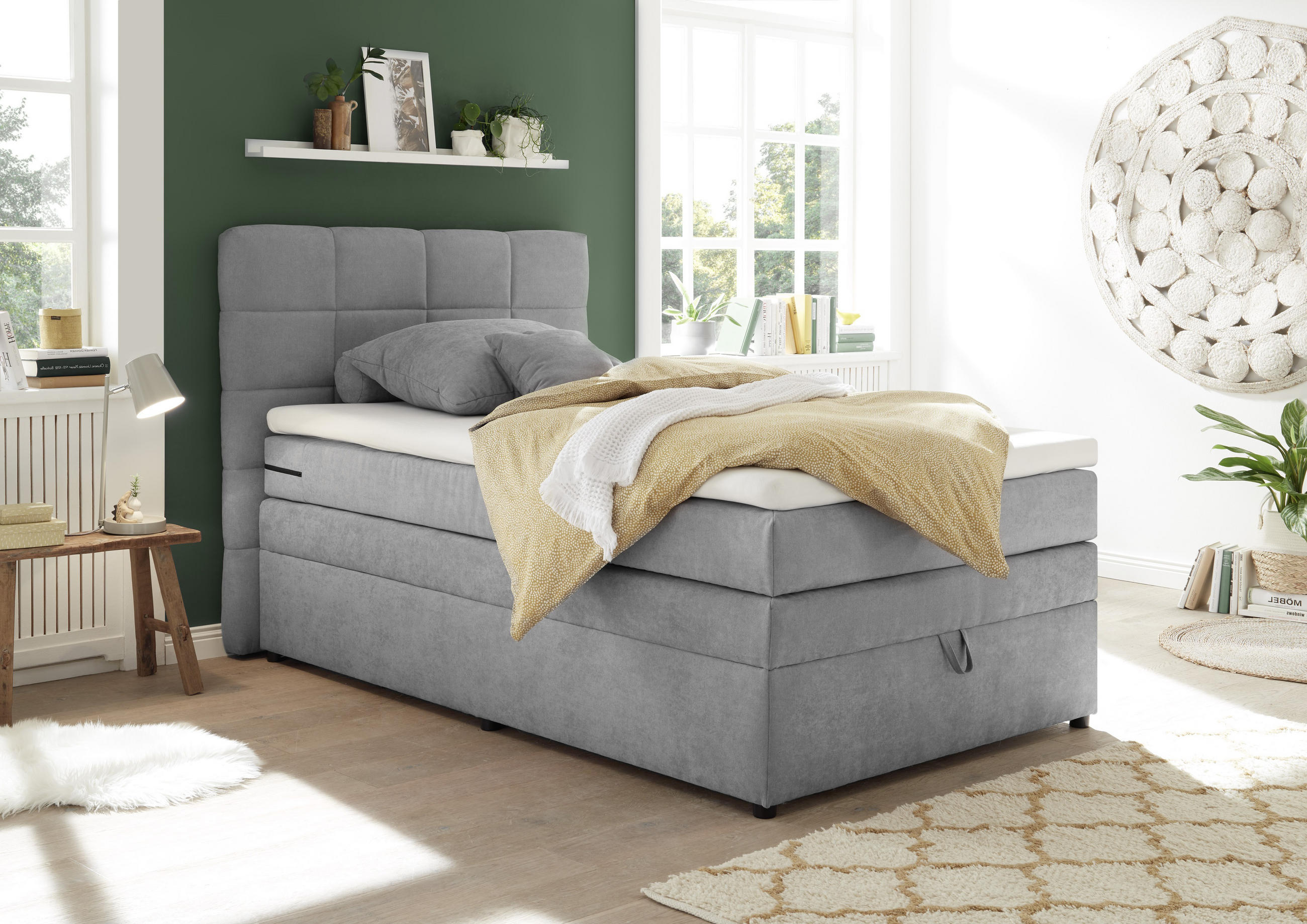 BOXSPRINGBETT 120/200 cm  in Hellgrau  - Hellgrau, KONVENTIONELL, Kunststoff (120/200cm) - MID.YOU