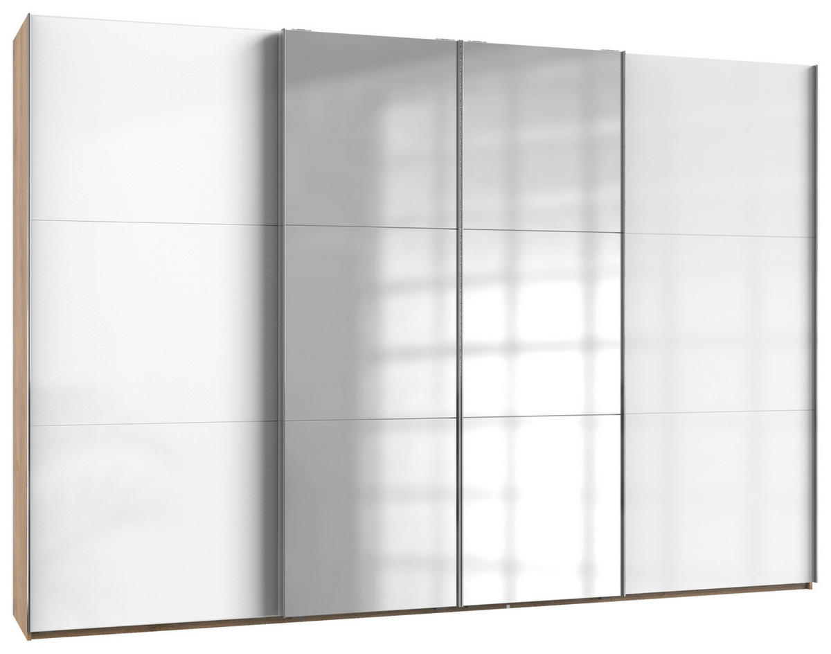 SCHWEBETÜRENSCHRANK 350/236/65 cm 4-türig  - Chromfarben/Weiß Hochglanz, MODERN, Holzwerkstoff/Metall (350/236/65cm) - MID.YOU