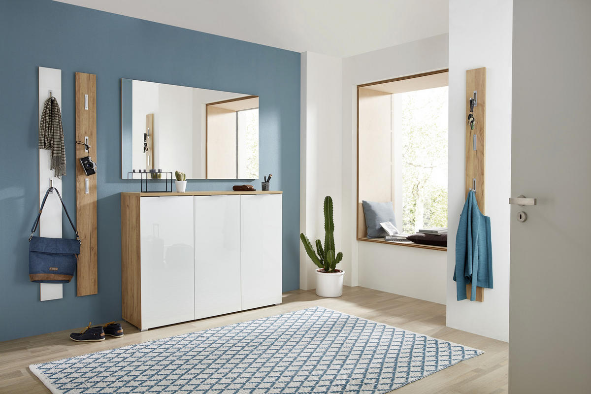 SCHUHSCHRANK GW-Telde  in 134/105/40 cm  - Weiss/Eichefarben, Konventionell, Glas/Holzwerkstoff (134/105/40cm)