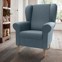 OHRENSESSEL ASINO Struktur Blau  - Blau/Naturfarben, KONVENTIONELL, Holz/Textil (80/102/86cm) - Livetastic