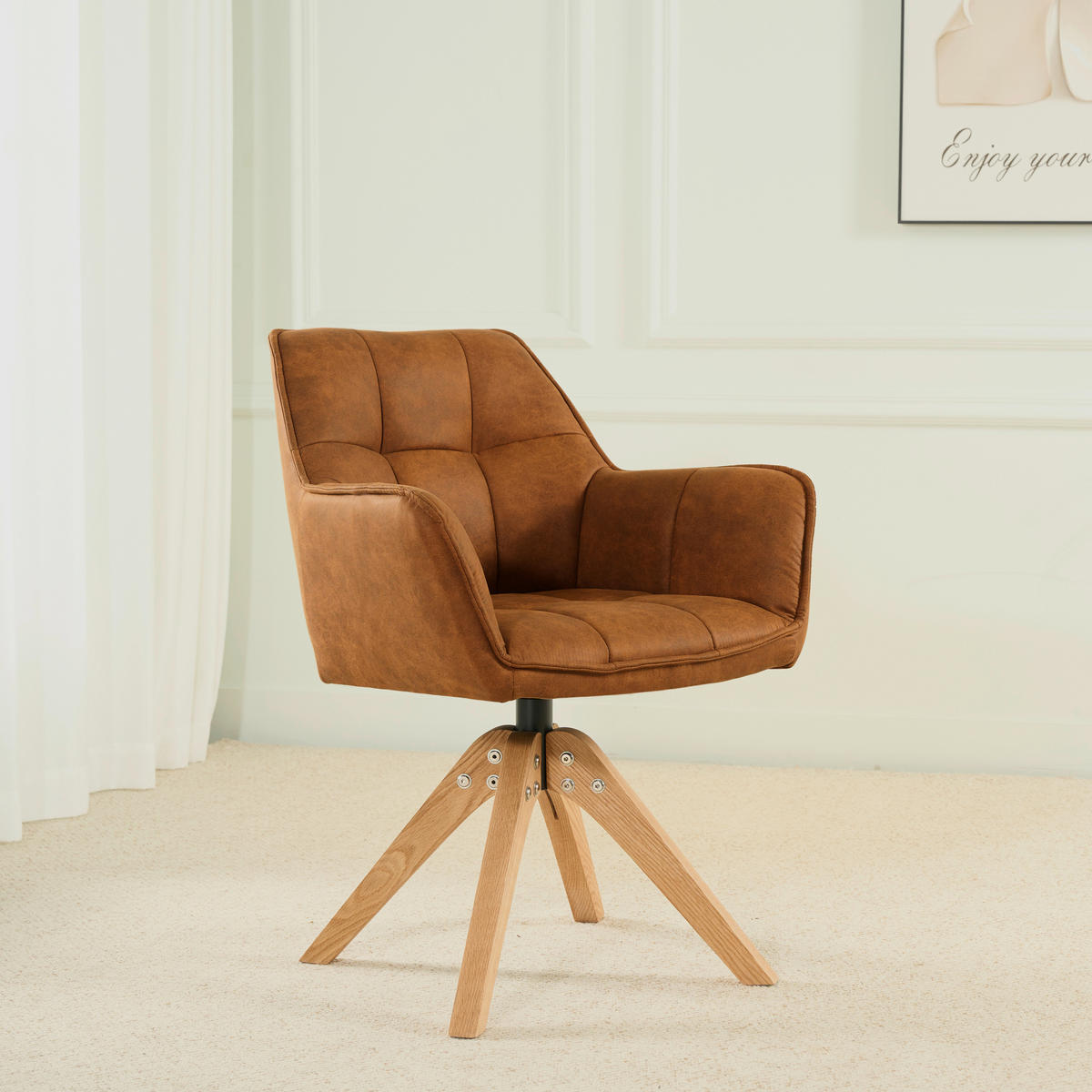 ARMLEHNSTUHL Webstoff  - Eichefarben/Orange, Basics, Holz/Textil (61/85/63cm) - MID.YOU