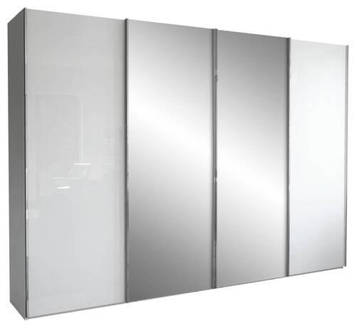 SCHWEBETÜRENSCHRANK in Grau, Weiss  - Chromfarben/Weiss, Konventionell, Glas/Holzwerkstoff (300/217/67cm) - Dieter Knoll