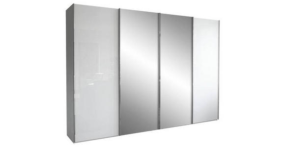 SCHWEBETÜRENSCHRANK 300/217/67 cm 4-türig  - Chromfarben/Weiß, KONVENTIONELL, Glas/Holzwerkstoff (300/217/67cm) - Dieter Knoll