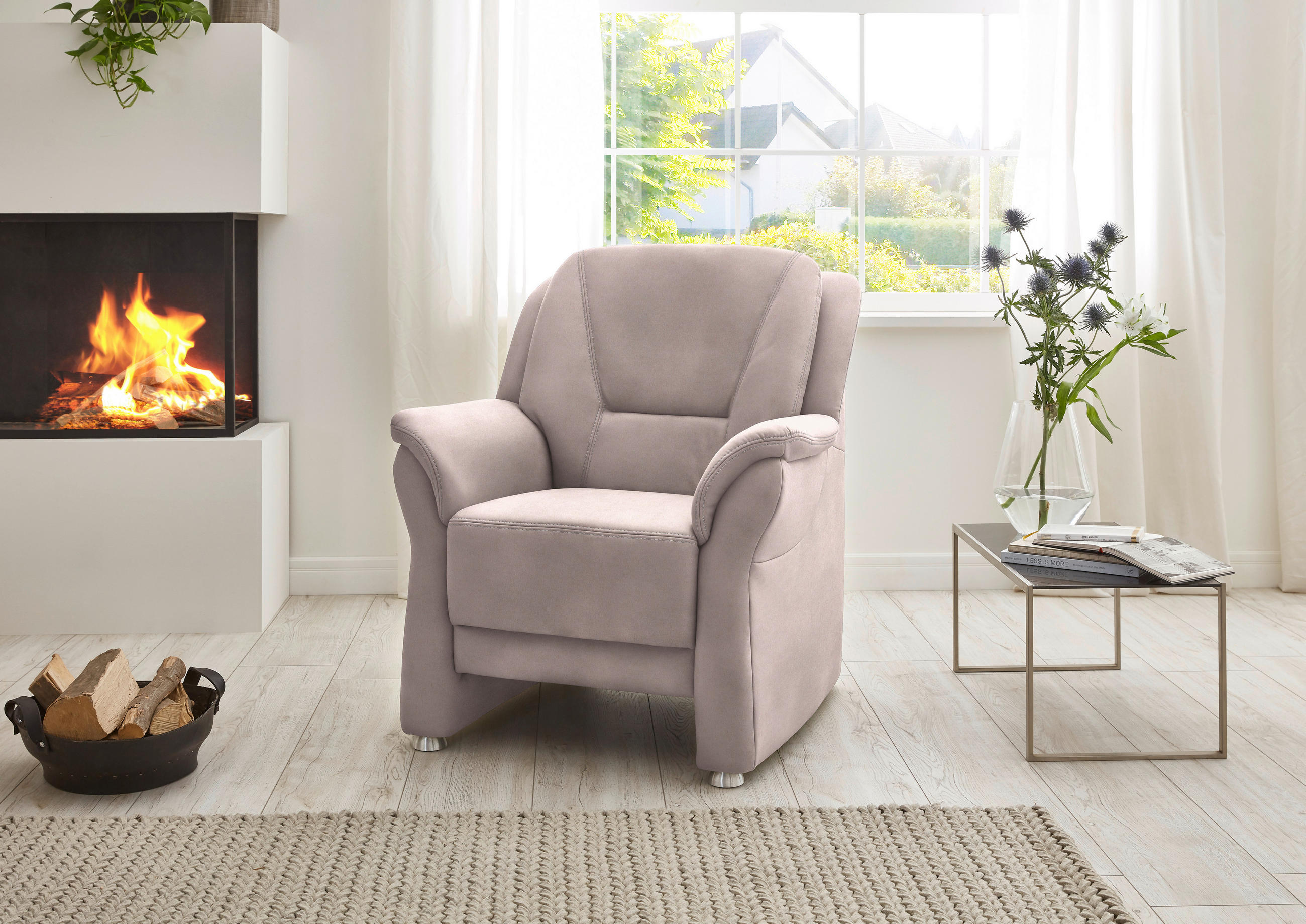 SESSEL in Mikrofaser Rosa  - Beige/Alufarben, Konventionell, Textil/Metall (90/100/89cm) - Beldomo Comfort