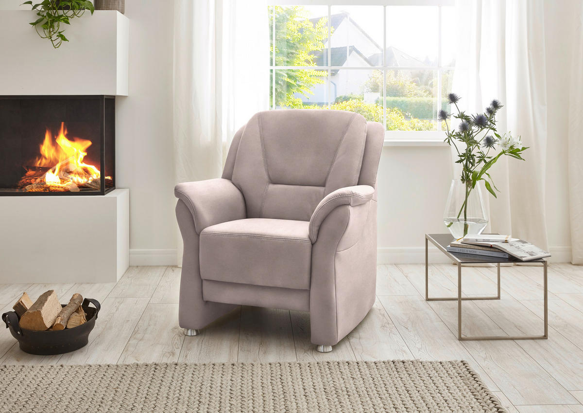 SESSEL in Mikrofaser Rosa  - Beige/Alufarben, Konventionell, Textil/Metall (90/100/89cm) - Beldomo Comfort