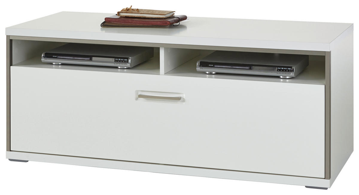 SKRINKA POD TV, sivá, strieborná, biela, biela s vysokým leskom, 124/51/52 cm - sivá/biela, Design, kov/kompozitné drevo (124/51/52cm) - Livetastic