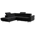 ECKSOFA Schwarz Echtleder  - Silberfarben/Schwarz, Design, Leder/Metall (220/270cm) - Novel