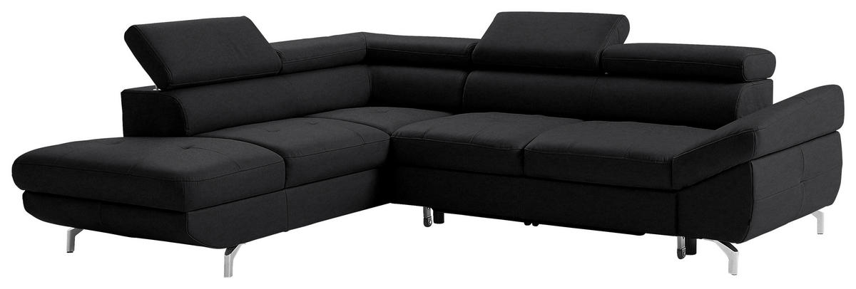 ECKSOFA in Echtleder Schwarz  - Silberfarben/Schwarz, Design, Leder/Metall (220/270cm) - Novel