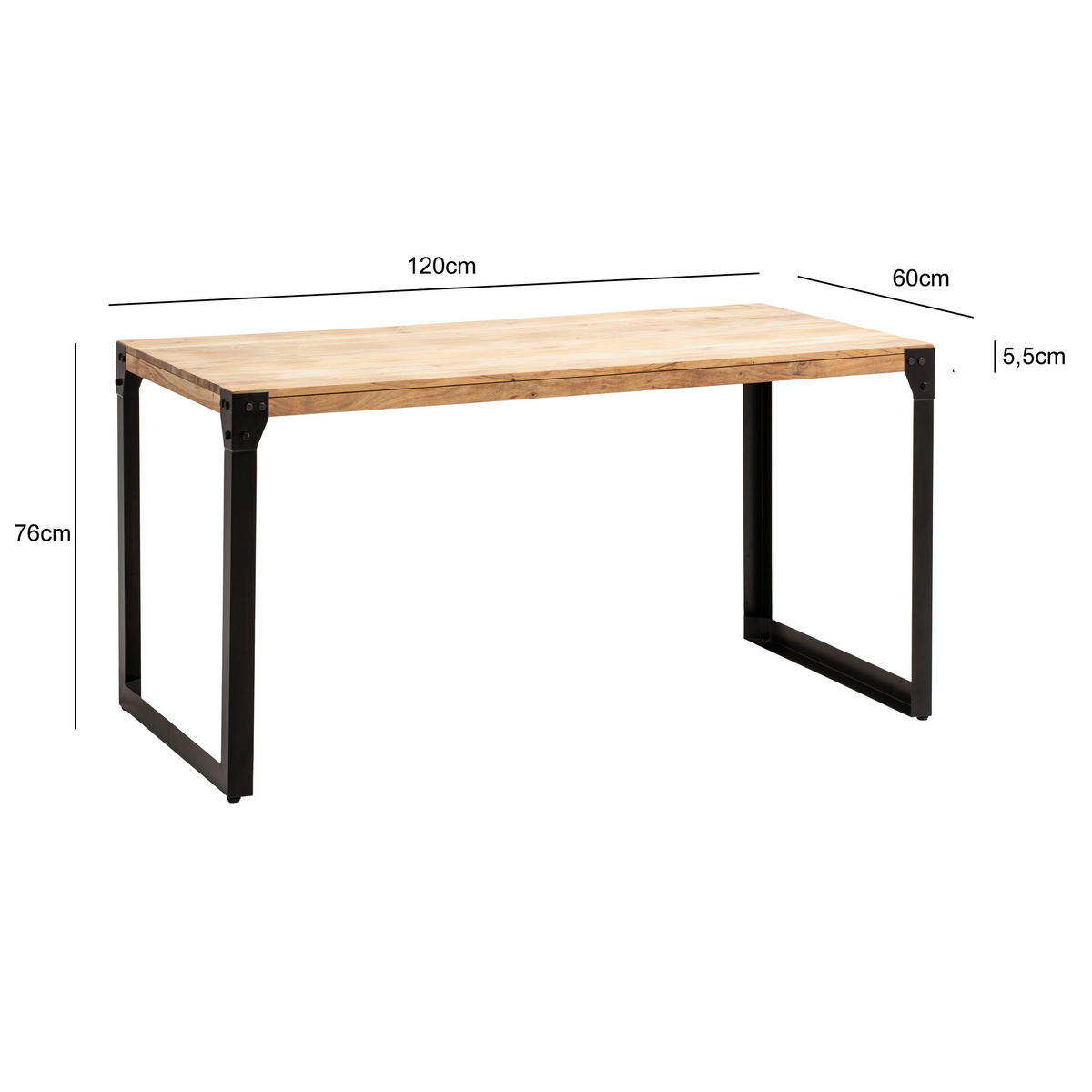 ESSTISCH Akazie massiv rechteckig Akaziefarben  - Schwarz/Akaziefarben, Design, Holz/Metall (120/76/60cm) - MID.YOU