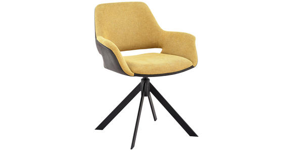 ARMLEHNSTUHL in Eisen Mikrofaser, Leinenoptik - Dunkelgrau/Gelb, Design, Textil/Metall (66/83,5/62,5cm) - Novel