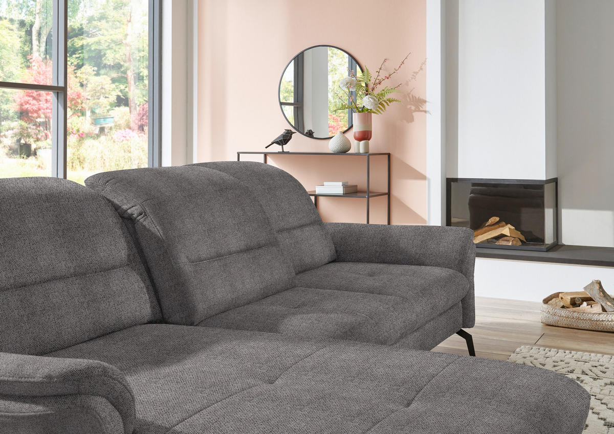 ECKSOFA in Flachgewebe Dunkelbraun  - Dunkelbraun/Schwarz, Konventionell, Textil/Metall (181/260cm) - Beldomo Speed