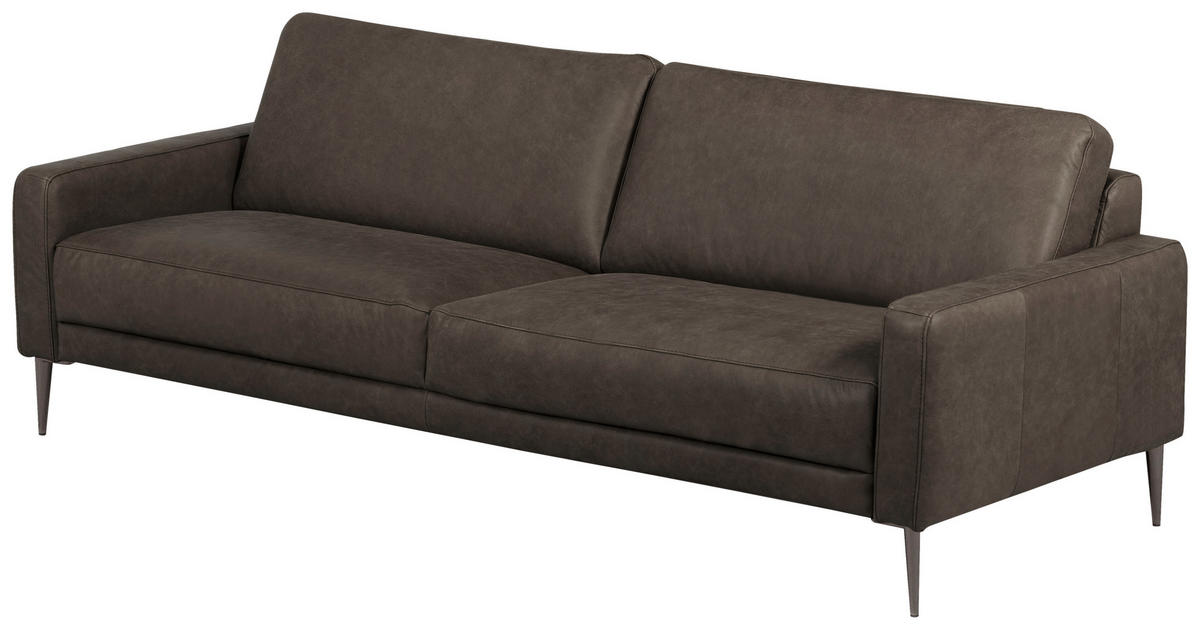 3,5-SITZER SPRING Echtleder Fango  - Fango/Schwarzchrom, Design, Leder/Metall (207/85/92cm) - Livetastic