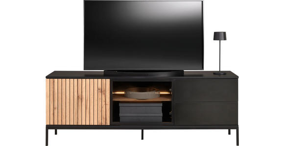 LOWBOARD  in 153,6/56/38 cm  - Eiche Wotan/Schwarz, KONVENTIONELL, Glas/Holzwerkstoff (153,6/56/38cm) - Xora