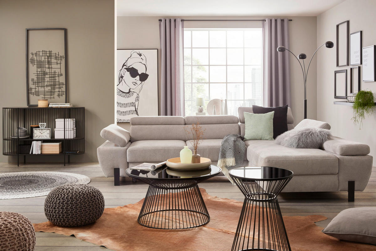 HÖRNSOFFA i vävt tyg grå  - ljusgrå/svart, Modern, metall/trämaterial (277/189cm) - MID.YOU