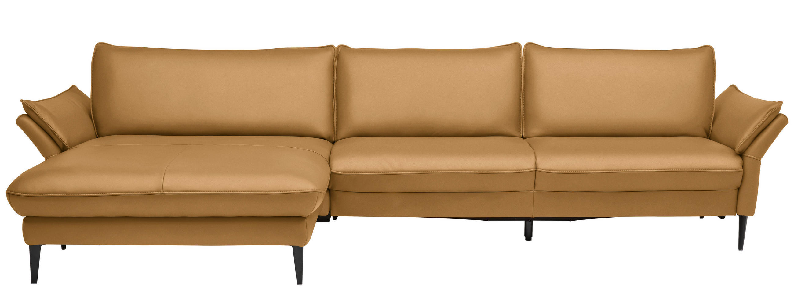 ECKSOFA in Echtleder Currygelb  - Currygelb/Schwarz, Design, Leder/Metall (172/334cm) - Valdera