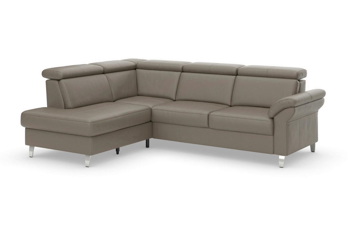 ECKSOFA 194/245 cm ARNGAST E in Echtleder Grau Kopfteilverstellung  194/245 cm  - Chromfarben/Grau, Basics, Leder/Textil (194/245cm) - Sit & More
