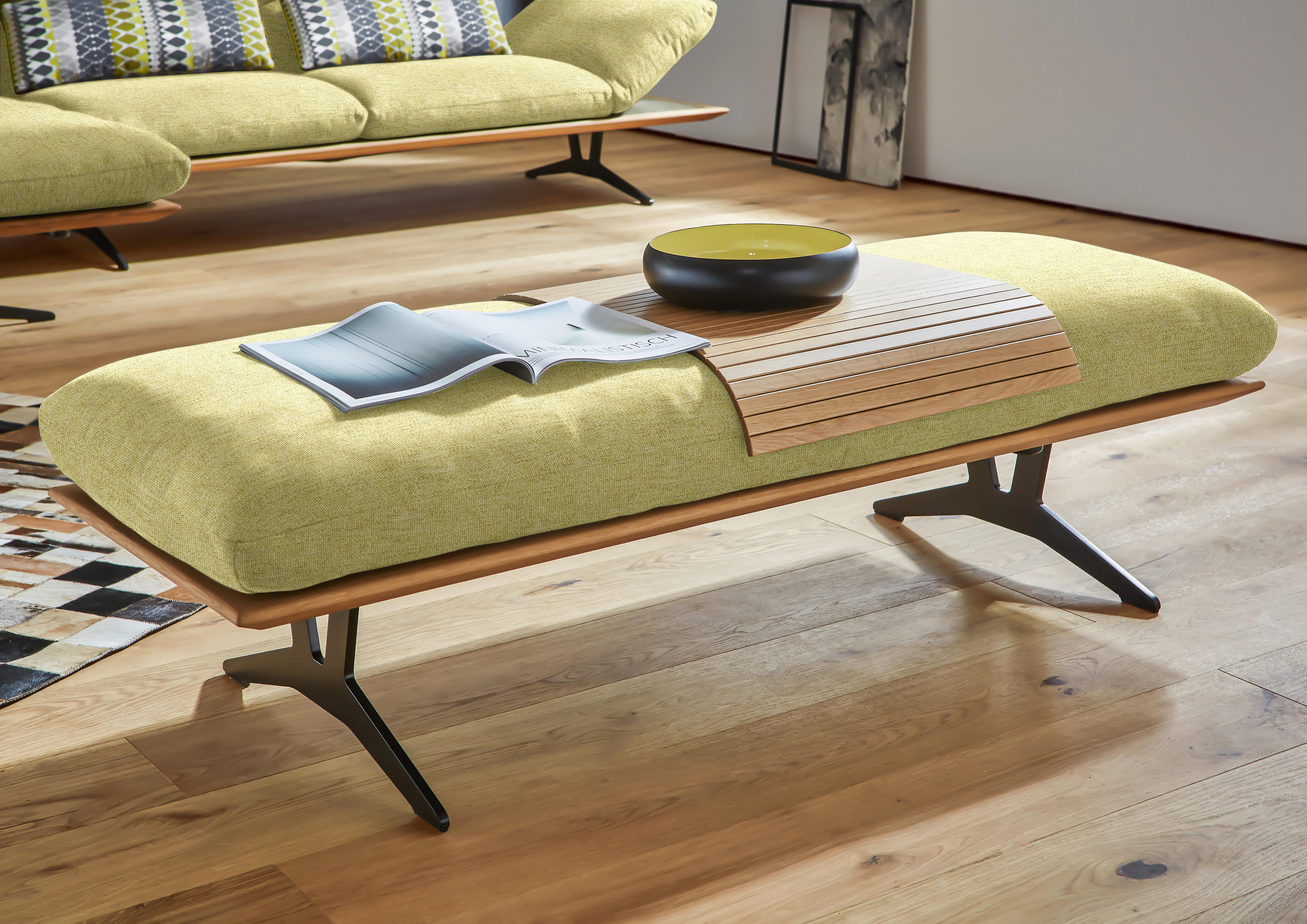 HOCKERBANK in Holz, Textil Limette  - Limette/Schwarz, Design, Holz/Textil (150/43/60cm) - Dieter Knoll