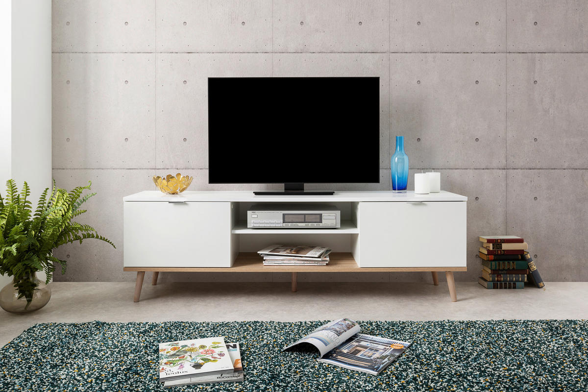 TV-ELEMENT bela, hrast sonoma  - barve hrasta/bela, Konvencionalno, kovina/leseni material (160/50/40cm) - MID.YOU