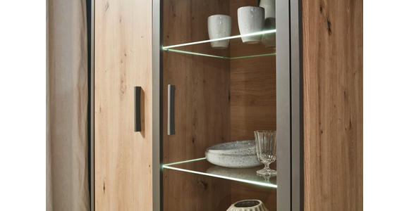 VITRINE in Eiche Artisan - Eiche Artisan/Grau, Design, Glas/Holzwerkstoff (92/205/41cm) - Hom`in