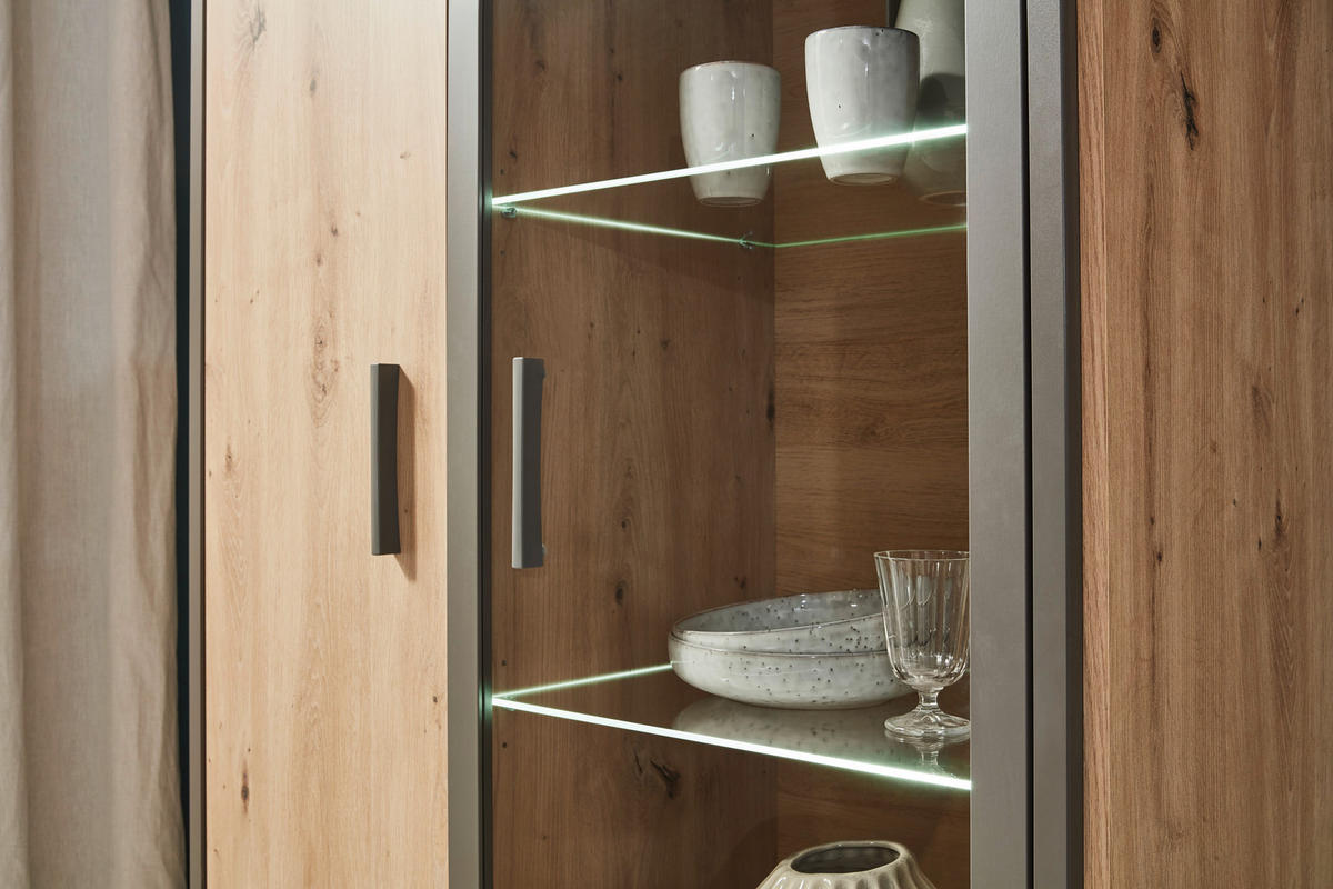 VITRINE in Eiche Artisan  - Eiche Artisan/Grau, Design, Glas/Holzwerkstoff (92/205/41cm) - Hom`in