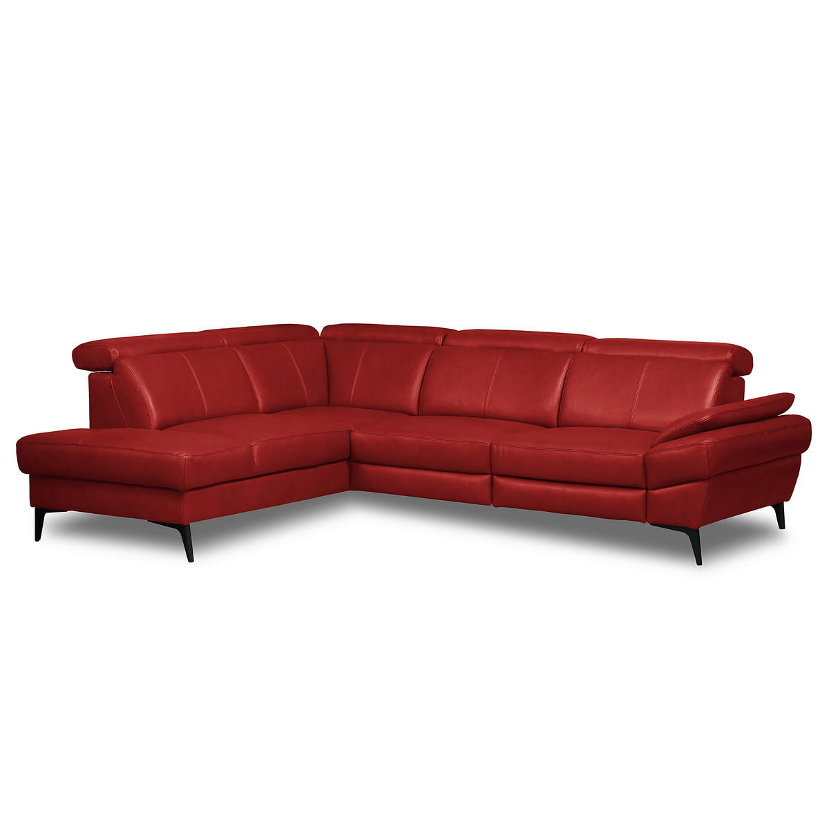 ECKSOFA Rot Echtleder Lederlook Bettkasten, Schlaffunktion, Rücken echt, Armteilverstellung, Kopfteilverstellung  - Rot/Schwarz, Design, Leder/Textil (211/264cm) - Livetastic