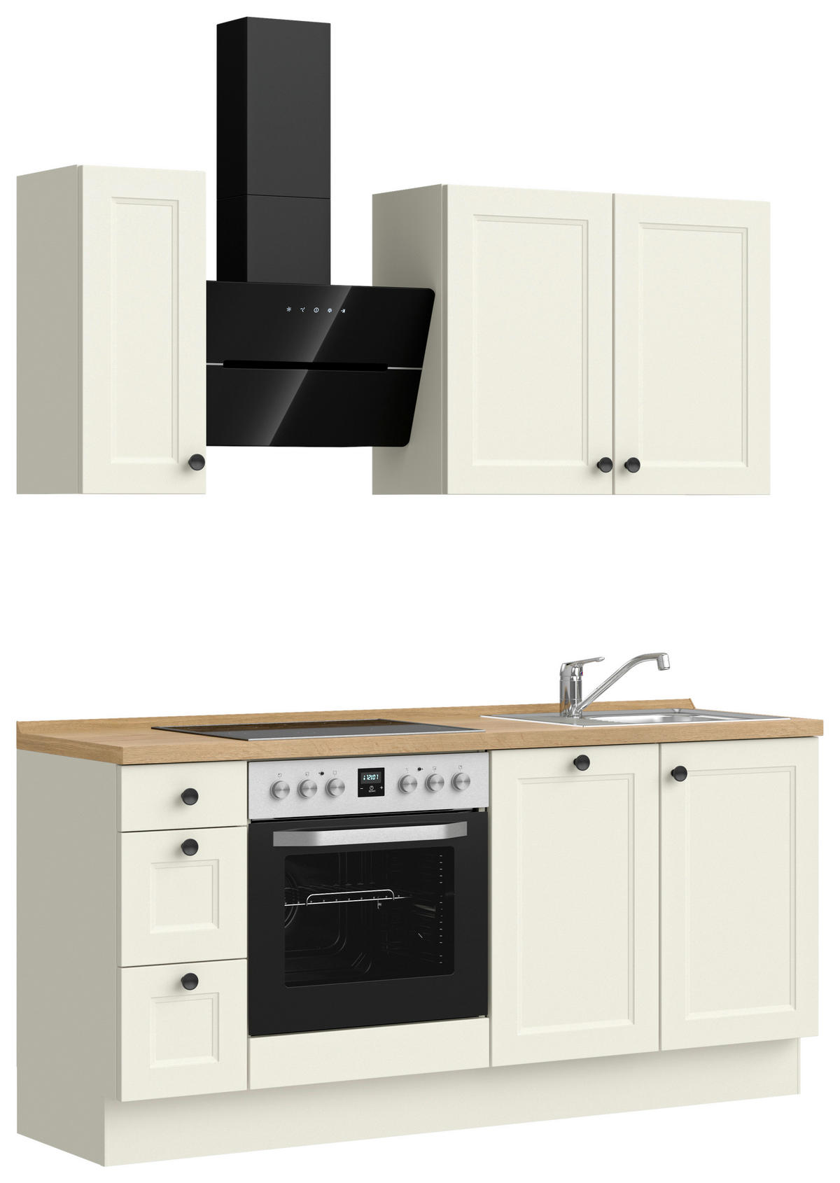 KÜCHENBLOCK Cascada 180 cm  in Weiß, Eichefarben  - Eichefarben/Schwarz, MODERN, Holzwerkstoff/Metall (180cm) - Nobilia