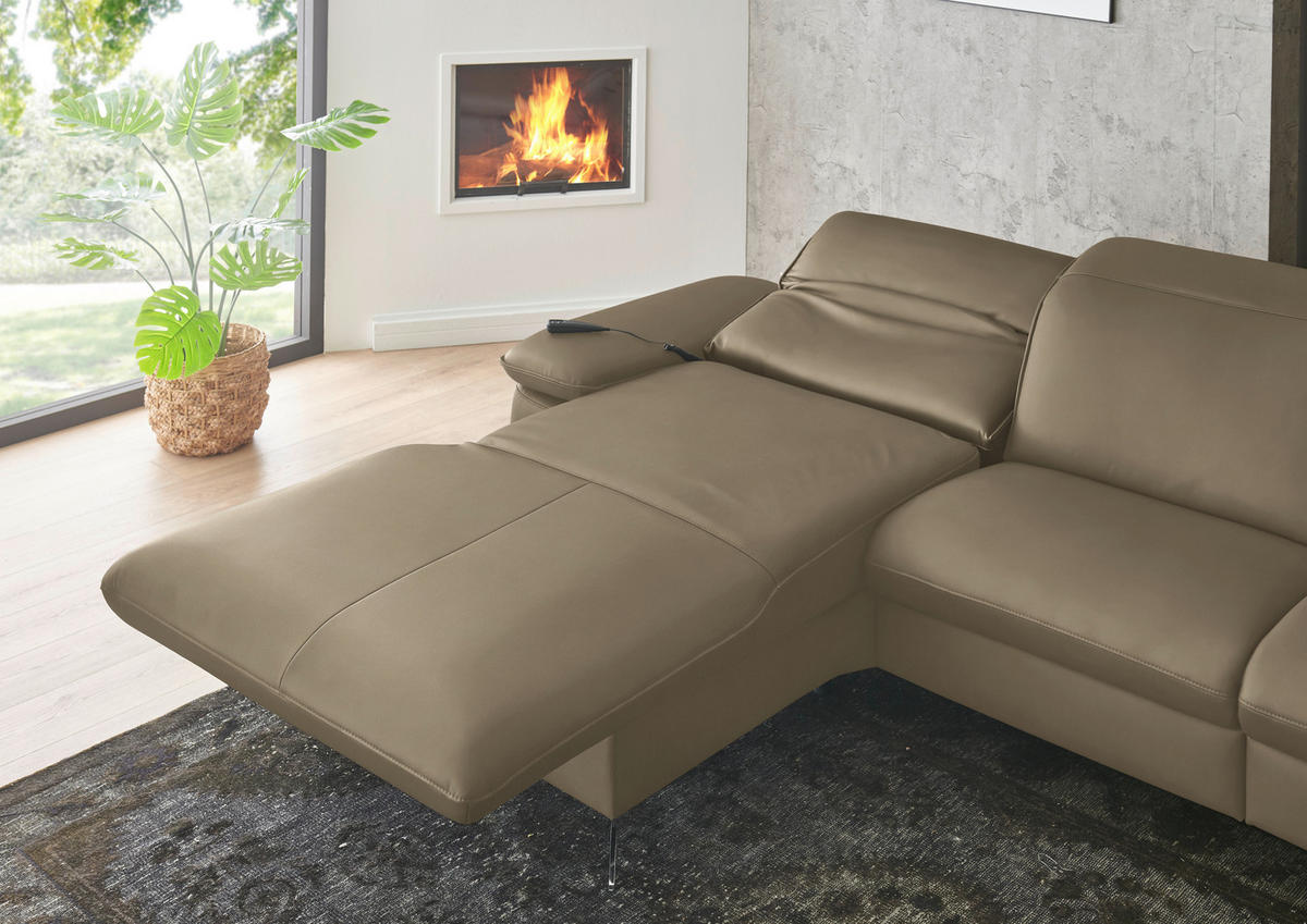 ECKSOFA  Echtleder Schlammfarben  - Schlammfarben/Schwarz, Design, Leder/Metall (169/307cm) - Beldomo Premium