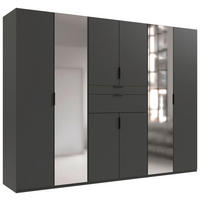 KLEIDERSCHRANK 270/210/58 cm 8-türig Graphitfarben  - Schwarz/Graphitfarben, MODERN, Glas/Holzwerkstoff (270/210/58cm) - Boxxx