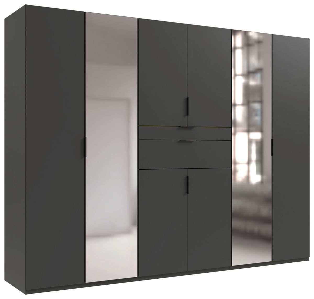 KLEIDERSCHRANK 270/210/58 cm 8-türig Graphitfarben  - Schwarz/Graphitfarben, MODERN, Glas/Holzwerkstoff (270/210/58cm) - Boxxx