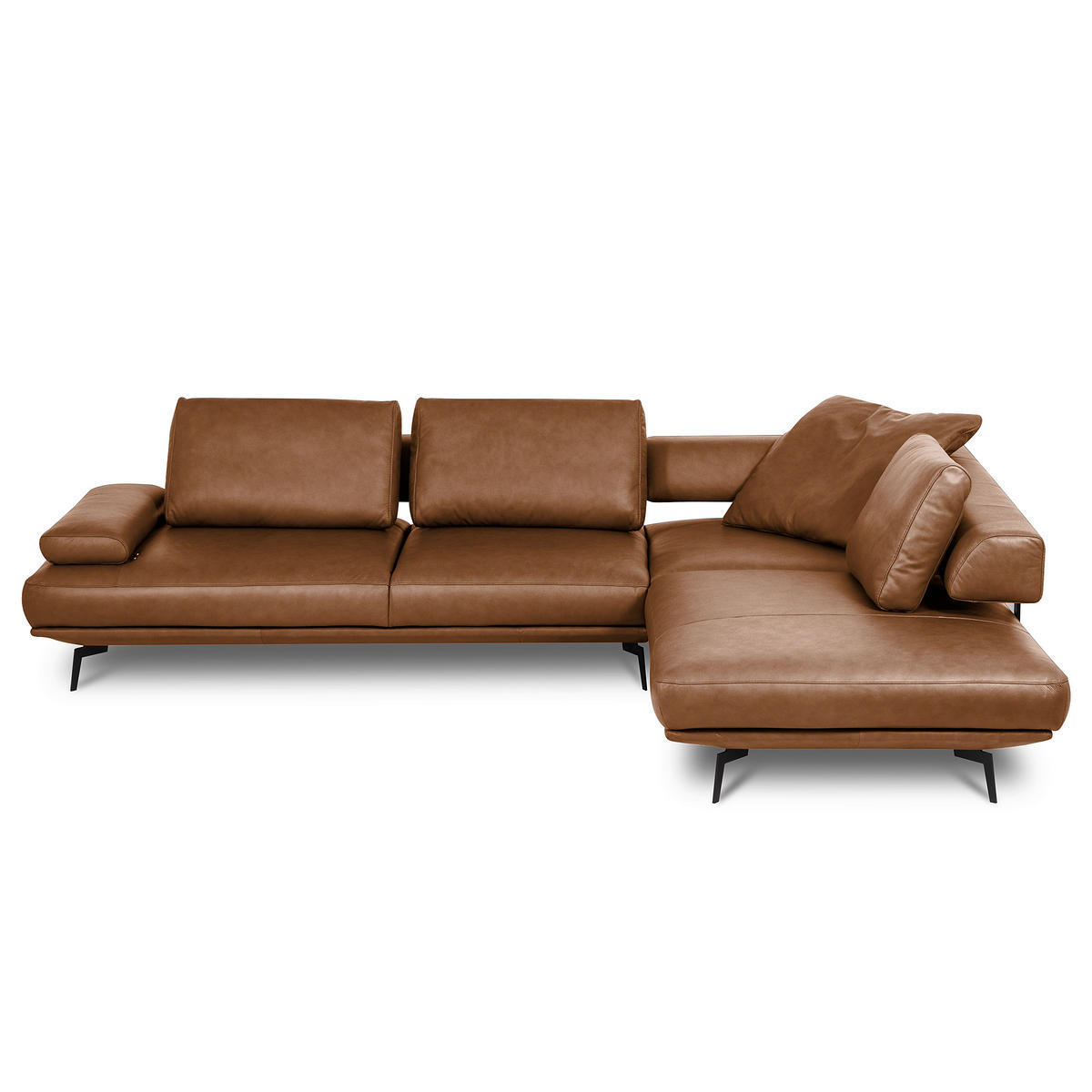ECKSOFA  in Echtleder Cognac  306/237 cm  - Cognac/Schwarz, Design, Leder/Metall (306/237cm) - Livetastic