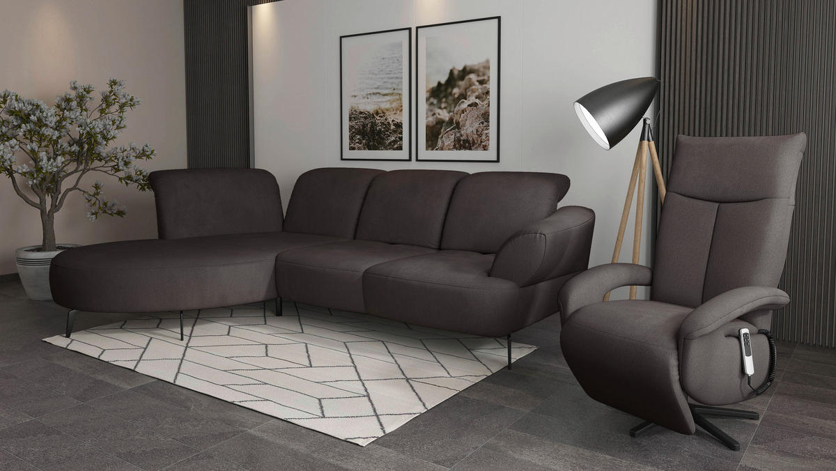 ECKSOFA in Flachgewebe Graphitfarben  - Schwarz/Graphitfarben, Modern, Textil/Metall (208/313cm) - Sit & More