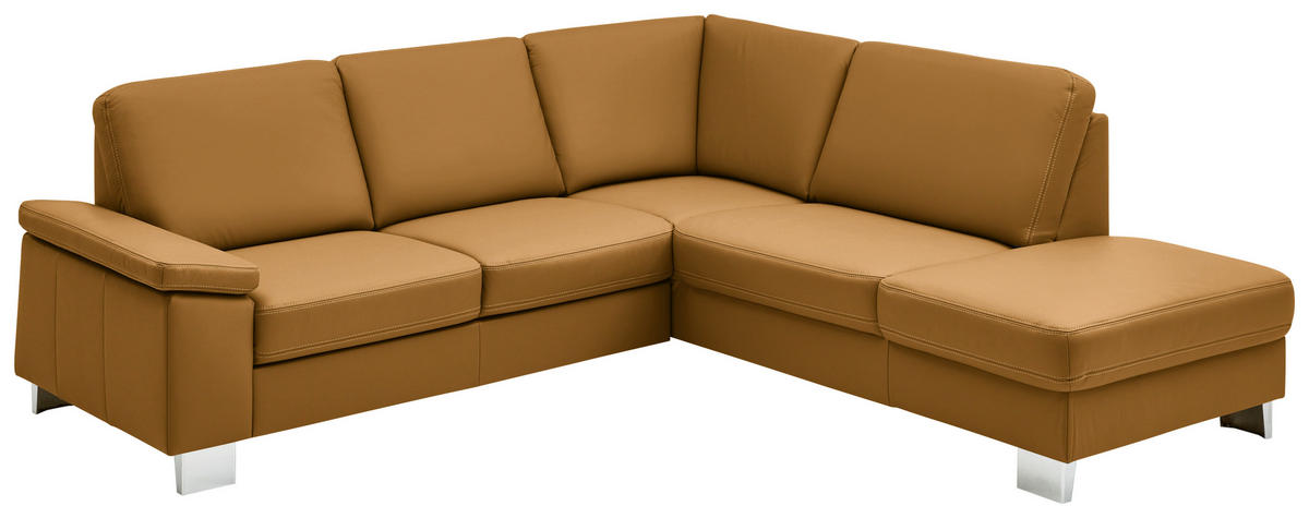 ECKSOFA  in Echtleder Senfgelb  248/235 cm  - Senfgelb/Alufarben, Design, Leder/Metall (248/235cm) - Beldomo Premium