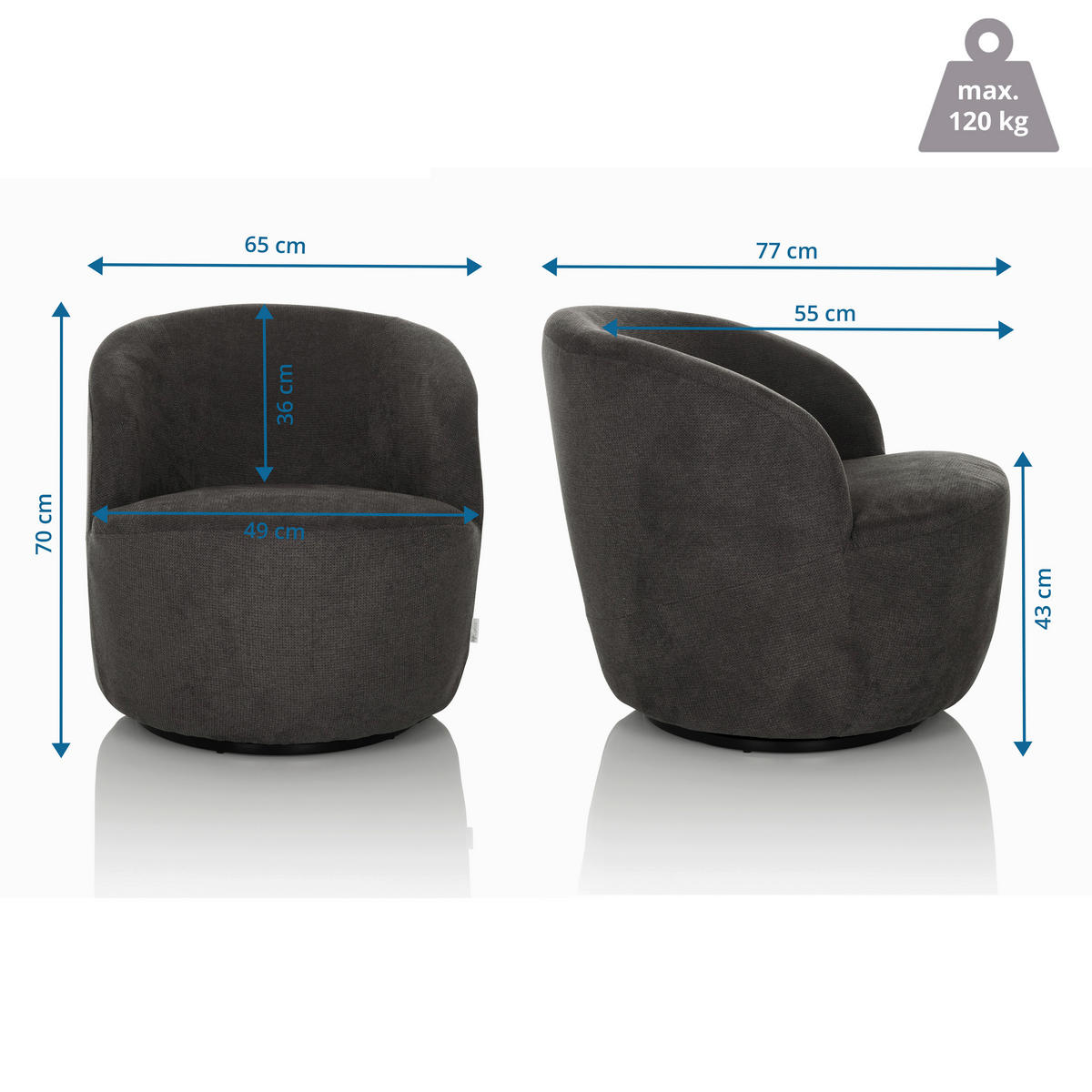 LOUNGEFÅTÖLJ  - grå, Modern, textil (65/70/77cm) - MID.YOU